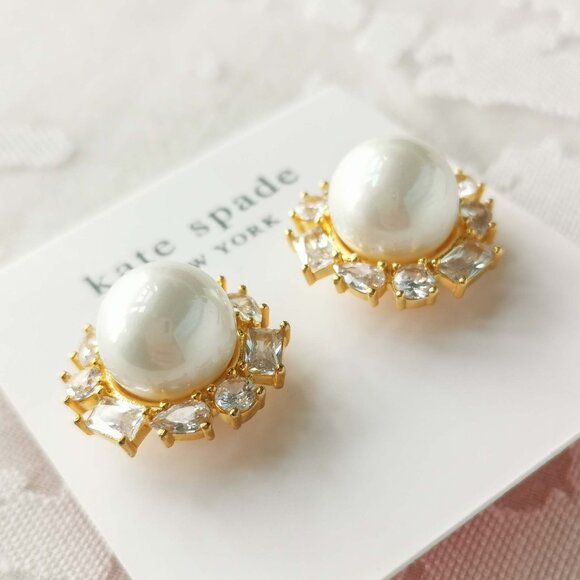 Kate Spade Candy Shop Gold Halo Stud Earrings White Pearl - Picture 2 of 3